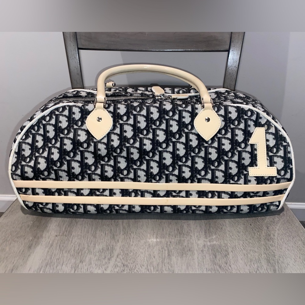 CHRISTIAN DIOR AUTHENTIC HANDBAG/BLACK MONOGRAM, Coated Canvas And Leather